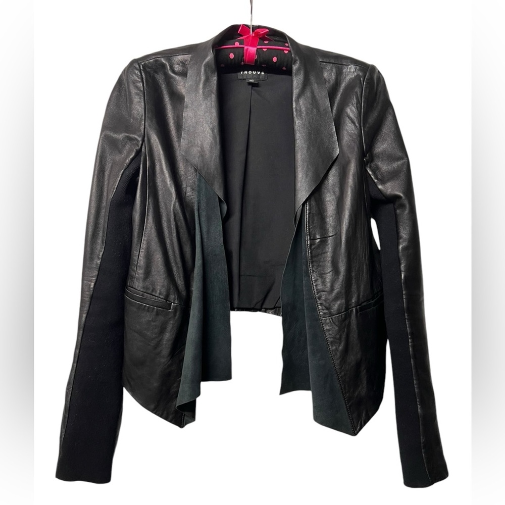 Fine Lambskin leather jacket cascade collar open front